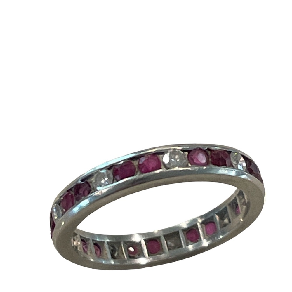 Diamond And Ruby Platinum Ring Eternity Band - image 5